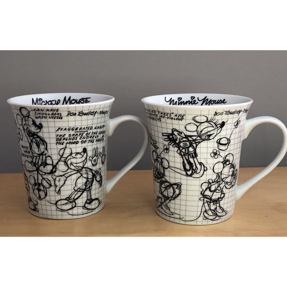 Disney Coffee Mug Cups Mickey And Minnie Mouse Sketch Book Set Of 2 2008